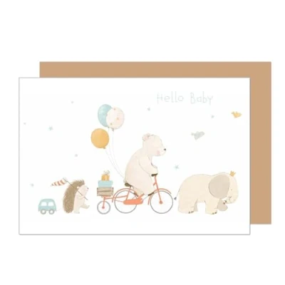 Abbildung von Edition Seidel Premium Glückwunschkarte zur Geburt mit Umschlag. Karte Babykarte Ereigniskarte Grusskarte Billet Hello Baby Tiere Ereignis Junge Mädchen (E278 SW024)