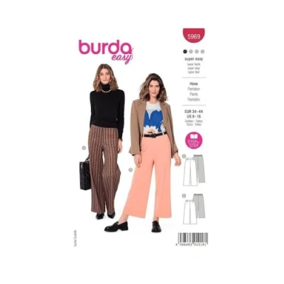 Abbildung von burda style Schnittmuster, 5969, Hose selber nähen [Damen, Gr. 34 44] Level 1 für Anfänger, mehrfarbig