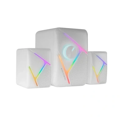 Abbildung von Mars Gaming MS H21, RGB 2.1 Lautsprecher und 35W Subwoofer, 3D Surround Inverted Driver System, Kompaktlautsprecher mit Dynamic Lighting, USB Power Jack Connector 3.5mm, Weiß