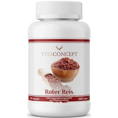 Abbildung von VITACONCEPT Fermentierter Roter Reis 600mg 120 Kapseln VEGAN Extrakt 3:1 HOCHDOSIERT Red Rice mit Monacolin K laborgeprüft Monascus purpureus made in Germany
