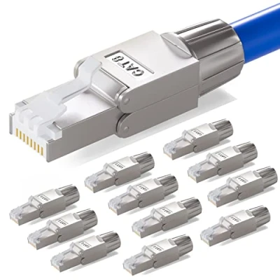 Abbildung von HB DIGITAL 12x CAT 8.1 RJ45 Netzwerkstecker für Ethernet LAN Verlegekabel auf Schneidklemme LSA werkzeuglos feldkonfektionierbar vergoldete Kontakte Vollgeschirmt STP 10 Gbit/s 7 6a DSL