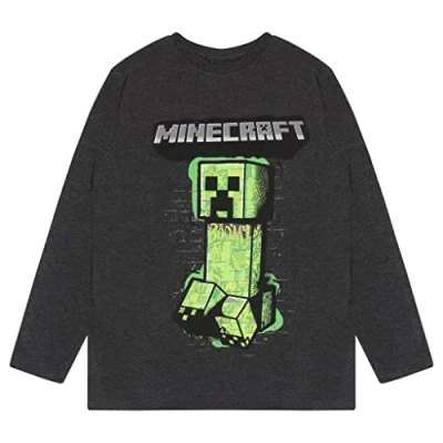 Abbildung von Minecraft Chasing Creeper Langarm T Shirt, Kinder, 128 170, Charcoal Heather, Offizielle Handelsware