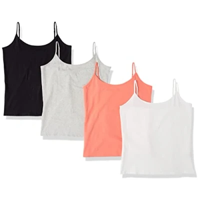 Abbildung von Amazon Essentials Damen Kamisol in schmaler Passform, 4er Pack, Korallenorange/Hellgrau Meliert/Weiß, S