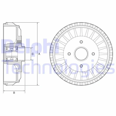 Abbildung von DELPHI BFR768 Bremstrommel ohne ABS Sensorring, mit Radlager, Lager 262 DACIA: Logan MCV 2, I