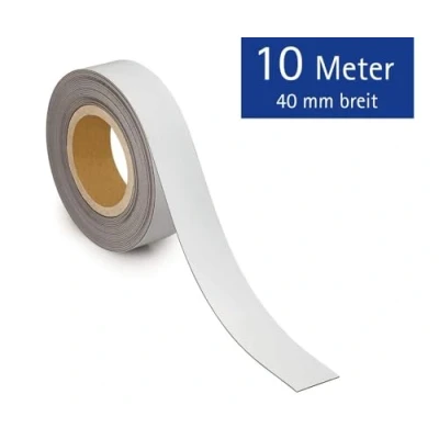 Abbildung von MAUL Kennzeichnungsband 40mm x 1mm Beschriftbares Band mit magnetischer Rückseite Vielseitig anwendbar in Büro, Werkstatt, Lager und Küche Individuell zuschneidbar 10m Länge Weiß
