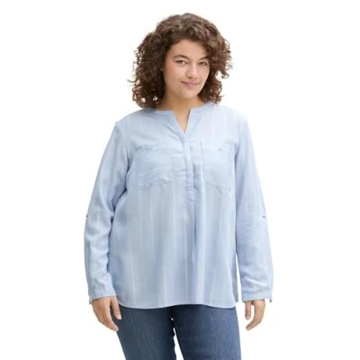 Abbildung von TOM Tailor PLUS Gestreifte MIT Brusttaschen Bluse, Damen, Größe: 50, Blue lurex stripe