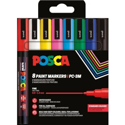 Abbildung von POSCA Uni Ball 186558 Marker Set, 8 Acrylstifte PC 3M, Permanent 0,9 1,3 mm Rundspitze