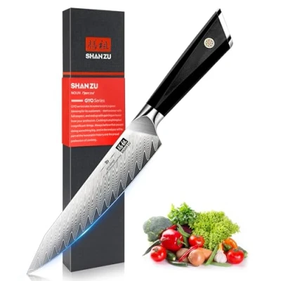 Abbildung von SHAN ZU Damast Küchenmesser, Profi Allzweckmesser Kochmesser 15 cm, Damastmesser 67 Schichten Japanischer Stahl AUS 10, mit G10 Griff GYO Series