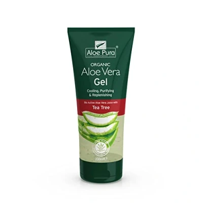 Abbildung von Aloe Pura Vera Gel mit Teebaumöl, natürlich, vegan, tierversuchsfrei, paraben &amp; SLS frei, kühlend, reinigend, 200ml