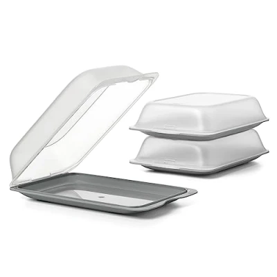 Abbildung von TATAY Set 3 Aufschnittbox stapelbar Frischhaltedosen mit Deckel MAXI, BPA frei, wiederverwendbar, Stapelbar, Spülmaschinen und Mikrowellenfest, Farbe Anthrazitgrau. Maße 17 x 6,2 25,2 cm