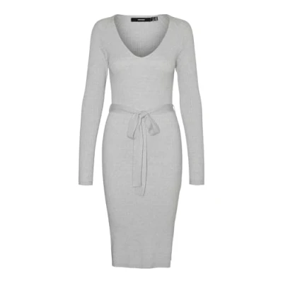 Abbildung von VERO MODA Damen Vmsaba Rib V Neck Belt Dress Ga Noos Kleid, Light Grey Melange, S EU