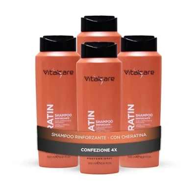 Abbildung von Vitalcare Keratin stärkendes Shampoo, reinigt sanft sprödes und strapaziertes Haar, mit Arginin, 4 x 500 ml