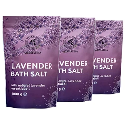 Abbildung von Meer Badesalz Set Lavendel 3kg Bade Meersalz mit Ätherischem Öl Aromatherapie Badewanne Körperpflege Guter Schlaf Entspannung Gute Laune Badeduft Badezusatz 3 x 1kg