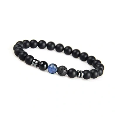 Abbildung von GD GOOD.designs Chakra Perlenarmband aus Onyx Natursteinperlen I Kugelarmband mit Jaspis Perle Armband Männer (Blau) Valentinstag Geschenk für Ihn
