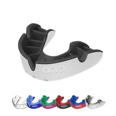 Abbildung von OPRO Silver Level Erwachsene und Kinder Sport Mundschutz mit Etui, revolutionärer Anpassungstechnologie für Hockey, Lacrosse, Rugby, MMA, Boxen BJJ (Weiß/Schwarz, Jugendliche)