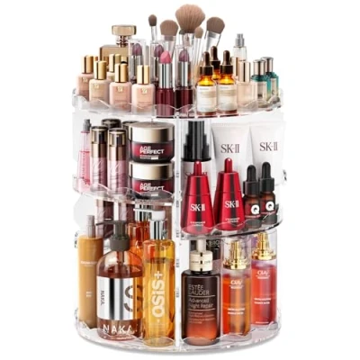 Abbildung von Auxmir Make Up Organizer, 360 Drehbar Kosmtik Beauty Organizer mit Wellenform, Makeup Schminke Aufbewahrung, Kosmetikbox für Kommode, Dresser Schlafzimmer Badezimmer, Transparent