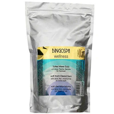 Abbildung von Badesalz aus dem Toten Meer mit Aloe, Flachs und Kamillienextrakt fur Hautinfektion, Psoriasis, Akne, Stress, Schwitzen, Muskelschmerzen 1000g BINGOSPA