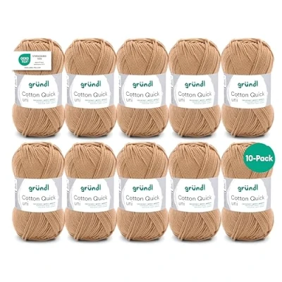 Abbildung von Gründl Wolle Cotton Quick uni dünne zum Häkeln Strickgarn Häkelgarn Glänzend und hautfreundlich 100% Baumwolle 10 Knäuel 50 g / 125 m Nadelstärke 3 4 messing