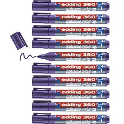 Abbildung von edding 360 Whiteboard Marker, violett, 10 Stifte, runde Spitze, 1,5 3 mm, Stift, trocken abwischbar, für Whiteboards, Flipcharts, Pinnwände, Magnet und Memotafeln