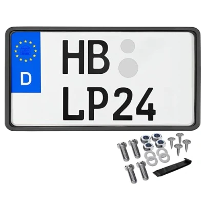 Abbildung von Kennzeichenhalter 255x130 Leichtkraftrad Motorrad Nummernschildhalterung Traktor 255 x 130 mit Rahmen Kennzeichenhalterung Kennzeichenverstärker Anhänger Kennzeichen Halter Befestigungsmaterial