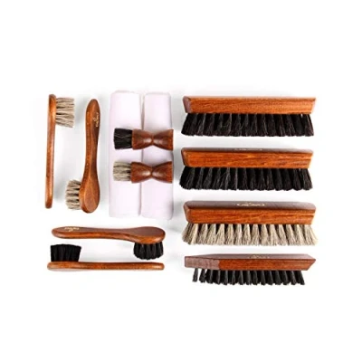 Abbildung von biped 12 teiliges Schuhputzset für Glattleder Holz Schuhbürsten mit Rosshaar Made in Germany Classic Edition z2604