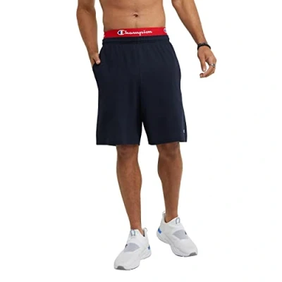 Abbildung von Champion Herren Shorts, leichte Lounge, lässige Jersey Strick Shorts für Herren, Wochenend (Reg. Or Big &amp; Tall), Navy C Patch Logo, Klein