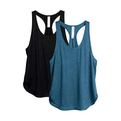 Abbildung von icyzone Yoga Sport Tank Top Damen Racerback Lauftop Fitness Running Shirt Oberteile, 2er Pack (M, Black/Denim)