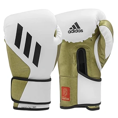 Abbildung von adidas Boxhandschuhe Speed Tilt 350 Velcro 16 oz, Farbe: weiß/Gold mit innovativer TILT® Technologie die ersten 100% nachhaltig hergestellten aus Kaktusleder