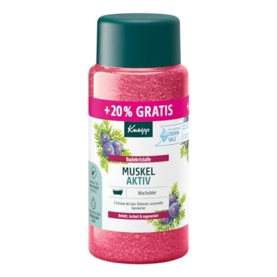 Abbildung von Kneipp Badekristalle Muskel Aktiv Sondergröße mit wertvollem ätherischen Wacholder , Eukalyptus und Rosmarinöl, wärmend wohltuend zur Muskulatur, limitierte Edition, 720g