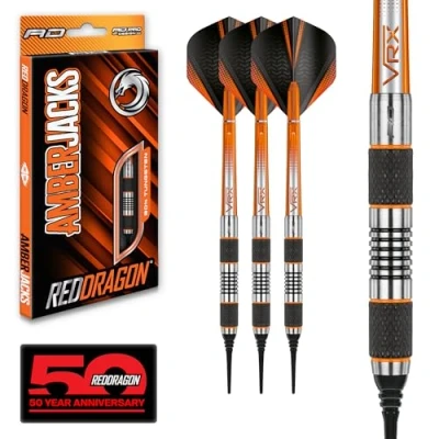 Abbildung von RED DRAGON Amberjack 1 Softip 18 Gramm Wolfram Profi Dartpfeile Set mit Flights und Schäfte