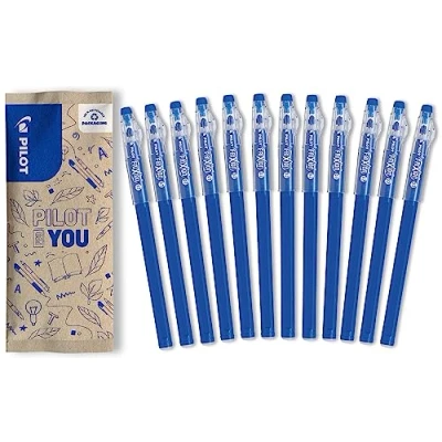 Abbildung von Pilot 12 Frixion Ball Stick Gel Tinte radierbar blau der Economy mit mittlerer Spitze zum Verstauen in Schule Schulbedarf