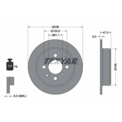 Abbildung von TEXTAR PRO 92077903 Bremsscheibe 239 9 04/08 100 voll beschichtet ohne Radbefestigungsbolzen, Radnabe HONDA: Jazz 2, CRX 3, Civic V Hatchback