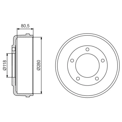 Abbildung von BOSCH 0 986 477 203 Bremstrommel 314 Hinterachse FORD: Transit Mk5 Minibus
