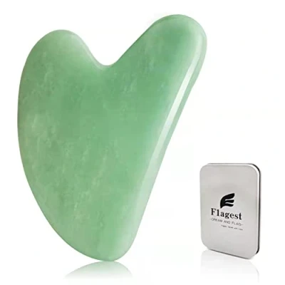 Abbildung von Flagest Gua Sha Gesichtsbehandlung mit Jade Natur Stein Herzform Guasha Board Kratz Massage Tool Anti Falten Werkzeug für Gesichts Scraping SPA Akupunktur Therapie Triggerpunkt Aging (Jade)