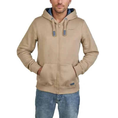 Abbildung von DENIMFY Sweatjacke Herren mit Kapuze Reißverschluss Regular Fit DFLeo Kapuzenjacke, Größe:M, Farben:Cobblestone Beige