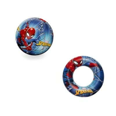 Abbildung von Bestway Spider Man Bade Set Wasserball 51 cm + Schwimmring 56 ideal für Strand oder Schwimmbad