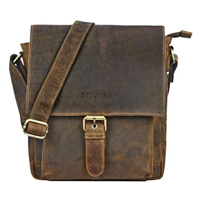 Abbildung von STILORD &#039;Nevio&#039; Herrentasche Leder Umhängetasche kleine Messenger Bag elegante Handtasche im Vintage Design Schultertasche für 10.1 Zoll Tablet iPad echtes Leder, Farbe:mittel braun