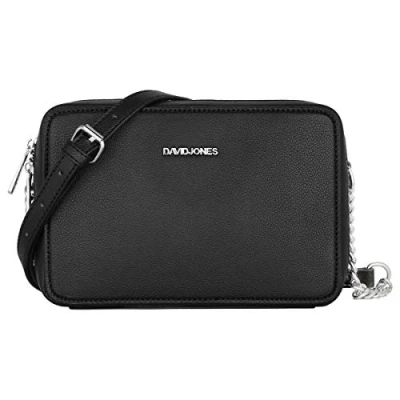 Abbildung von David Jones Damen Kleine Umhängetasche Frau Quadratische Handtasche PU Leder Kette Schultertasche Elegant Crossbody Bag Handy Tasche Mini Abendtasche Party Clutch Pochette Mode Schwarz