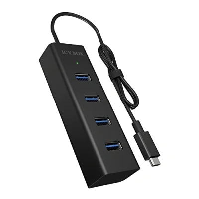 Abbildung von ICY BOX 4 fach USB 3 Hub (4x A 3.0), C Verbindung, integriertes Kabel, Aluminium, IB HUB1409 C3