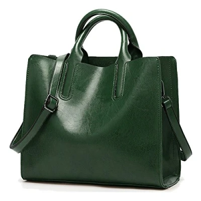 Abbildung von Coolives Damen Shopper Tasche aus PU Leder mit Schulterriemen Schultertasche Umhängetasche Quadrat Handtasche für Frauen Grün EINWEG