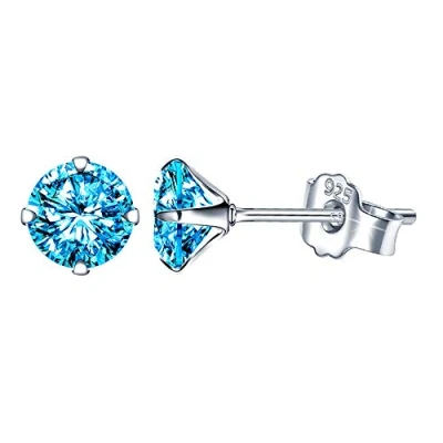 Abbildung von Yumilok Damen Ohrstecker 925 Sterling Silber Zirkonia Solitär blau Meerblau 6mm Gestüt Piercing Ohrringe Ohrschmuck für Mädchen