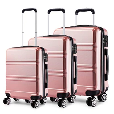 Abbildung von KONO Koffer Set Hartschalenkoffer 3 Teilig Reisekoffer mit 4 Rollen und TSA Schloss, Zwillingsrollen Trolley Rollkoffer in M L XL Handgepäck, Mittelgroß, Groß (Grau)