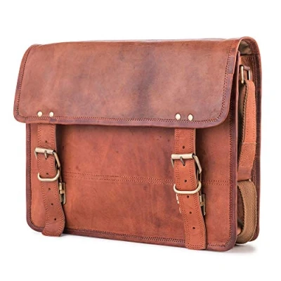 Abbildung von Berliner Bags Vintage Umhängetasche York XL aus Leder, Messenger Bag mit Laptopfach für Damen und Herren Braun