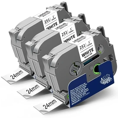 Abbildung von 3x Labelwell kompatibel TZe 251 TZ 24mm Schriftband für Brother P touch Bänder TZe251 Etikettenband Ptouch PT P710BT PTP700 E500VP P750W D600VP H500LI 2430 Cube, Schwarz auf Weiß