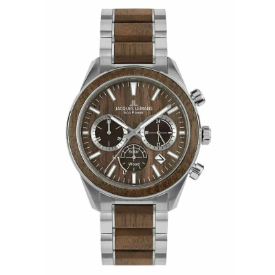 Abbildung von Jacques Lemans Lithiumionen AKKU Chronograph, Herren, Größe: One Size, Hellbraun, silber