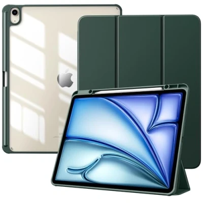 Abbildung von TiMOVO Hülle für New iPad air 13 Zoll (M2) 2024 Schutzhülle mit Stifthalter, Schlank Ständer Klarer Transparent Rückseite 13,Auto Schlaf/Aufwach, Nachtgrün