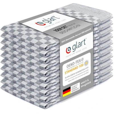 Abbildung von Glart 48SG 10er Set Geschirrtücher Küchentücher Geschirrhandtücher Küchenhandtücher, Vollzwirn, 50x70 cm, 100% Baumwolle OEKO TEX, grau, vorgewaschen