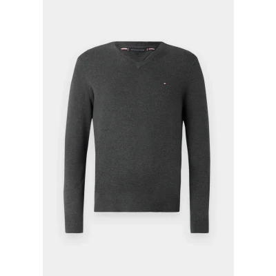 Abbildung von Tommy Hilfiger Essential V NECK Strickpullover, Herren, Größe: Small, Dark grey heather