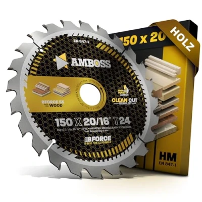 Abbildung von HM Kreissägeblatt 150x20 16 Z24 Wechselzahn für Holz Allround. AMBOSS WERKZEUGE® Sägeblatt 150mm +Reduzierring 20mm. 150x16 komp. zu Scheer MS 50 SKIL 5246. Bosch. AEG uvm.