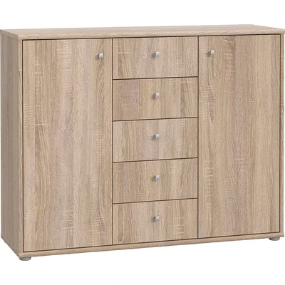 Abbildung von FORTE TEMPRA 2 Kommode mit Türen und 5 Schubladen, Holzwerkstoff, Sonoma Eiche, 108.8 x 85.5 34.8 cm